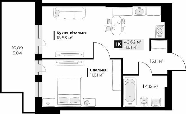 1-кімнатна 42.62 м² в ЖК PERFECT LIFE від 23 400 грн/м², м. Винники