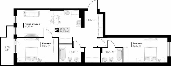 2-кімнатна 68.15 м² в ЖК PERFECT LIFE від 23 550 грн/м², м. Винники