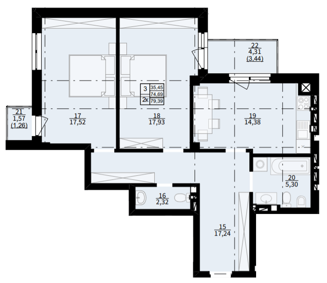 2-комнатная 79.39 м² в ЖК Hygge от 24 900 грн/м², пгт Брюховичи