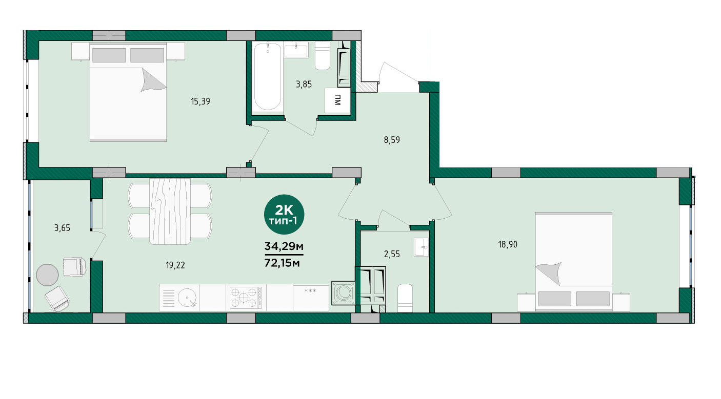 2-комнатная 73.04 м² в ЖК Wellspring от 29 350 грн/м², г. Вишневое