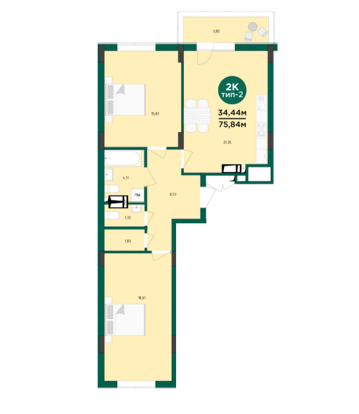 2-кімнатна 74.76 м² в ЖК Wellspring від 26 150 грн/м², м. Вишневе