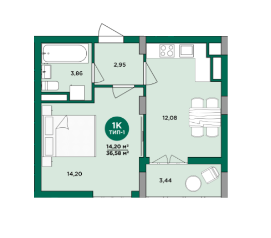1-комнатная 36.58 м² в ЖК Wellspring от 27 600 грн/м², г. Вишневое