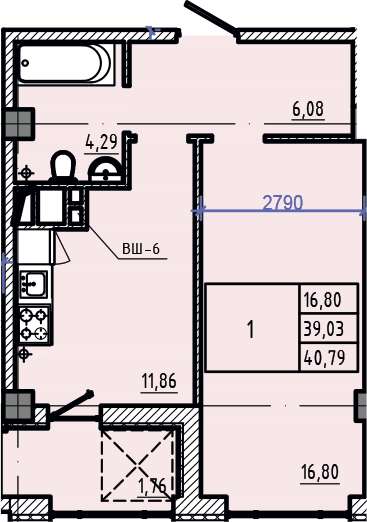 1-комнатная 40.79 м² в ЖК Авиационный от 41 000 грн/м², Харьков