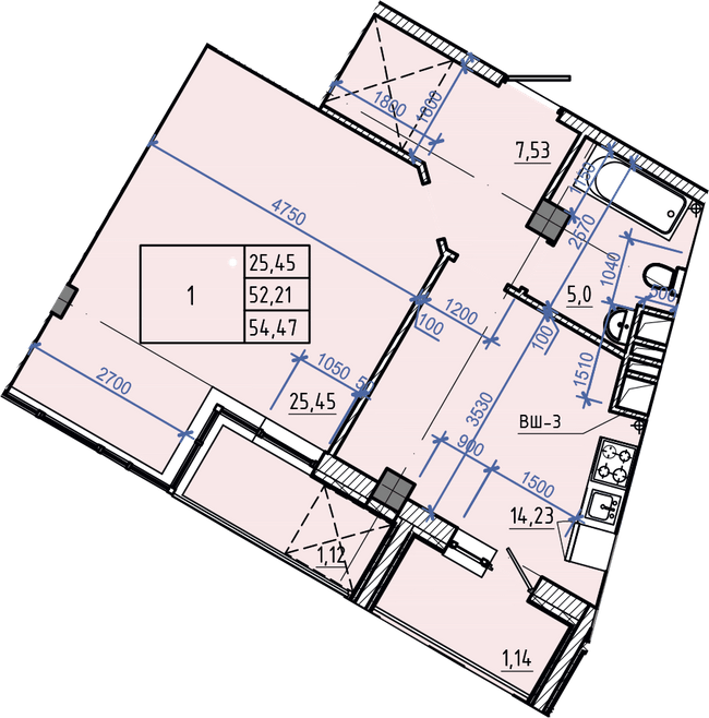 1-кімнатна 54.47 м² в ЖК Авиаційний від 41 000 грн/м², Харків