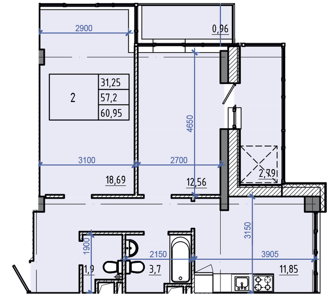 2-кімнатна 60.95 м² в ЖК Авиаційний від 41 000 грн/м², Харків