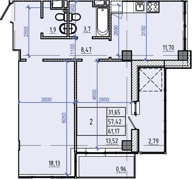 2-кімнатна 61.17 м² в ЖК Авиаційний від 41 000 грн/м², Харків