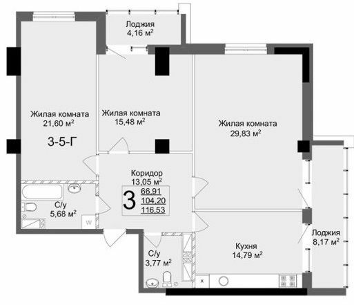 3-кімнатна 116.53 м² в ЖК Люксембург від 47 000 грн/м², Харків