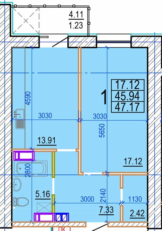 1-кімнатна 47.17 м² в ЖК Овис від 29 000 грн/м², Харків