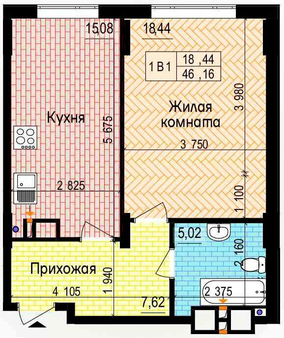 1-комнатная 46.16 м² в ЖК Пролисок от 24 900 грн/м², Харьков