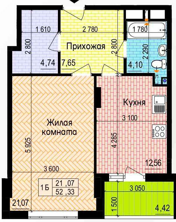 1-комнатная 52.33 м² в ЖК Пролисок от 24 900 грн/м², Харьков