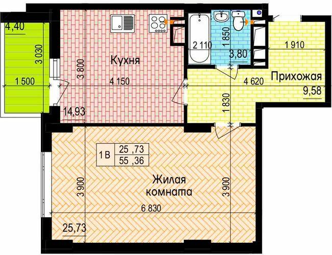 1-кімнатна 55.36 м² в ЖК Пролісок від 24 900 грн/м², Харків