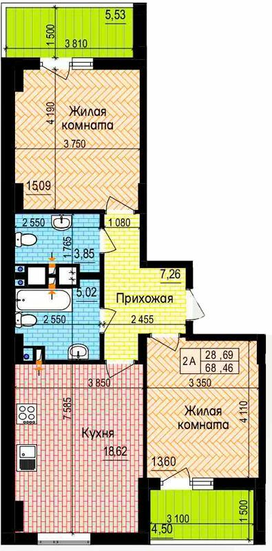 2-кімнатна 68.46 м² в ЖК Пролісок від 22 600 грн/м², Харків