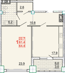 1-кімнатна 64.4 м² в КБ Leonardo town від 57 450 грн/м², Харків