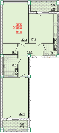 2-комнатная 91.8 м² в КД Leonardo town от 57 450 грн/м², Харьков