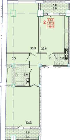 2-кімнатна 119.5 м² в КБ Leonardo town від 57 450 грн/м², Харків