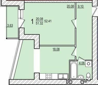 1-комнатная 52.41 м² в ЖК Dominant от 16 000 грн/м², пгт Песочин