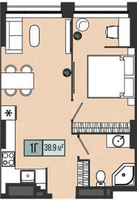 1-кімнатна 38.9 м² в ЖК Mont Blan від 32 200 грн/м², Дніпро