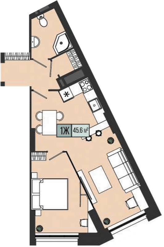 1-кімнатна 45.6 м² в ЖК Mont Blan від 32 200 грн/м², Дніпро