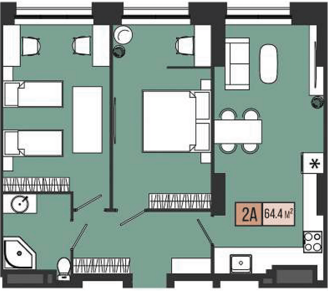 2-кімнатна 64.4 м² в ЖК Mont Blan від 33 050 грн/м², Дніпро