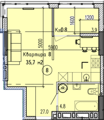 1-кімнатна 35.7 м² в ЖК Затишний-2 від 28 750 грн/м², Дніпро