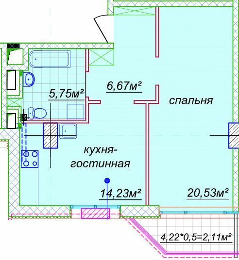 1-кімнатна 50.74 м² в ЖК Миронова від 42 250 грн/м², Дніпро