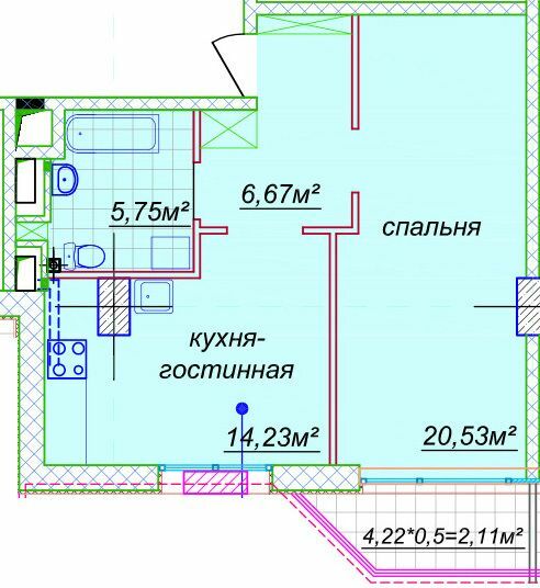 1-комнатная 50.74 м² в ЖК Миронова от 42 250 грн/м², Днепр