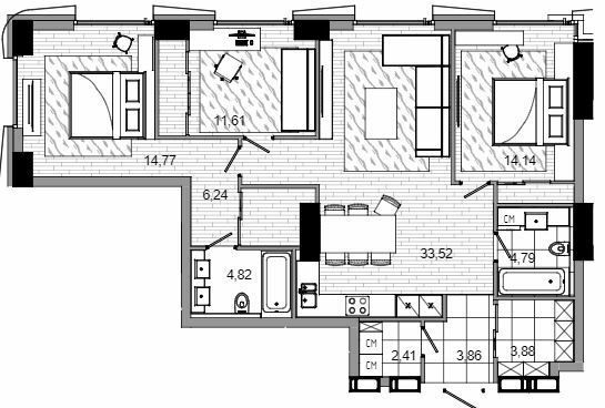 1-кімнатна 103.17 м² в БФК MAYAK від 46 100 грн/м², Дніпро