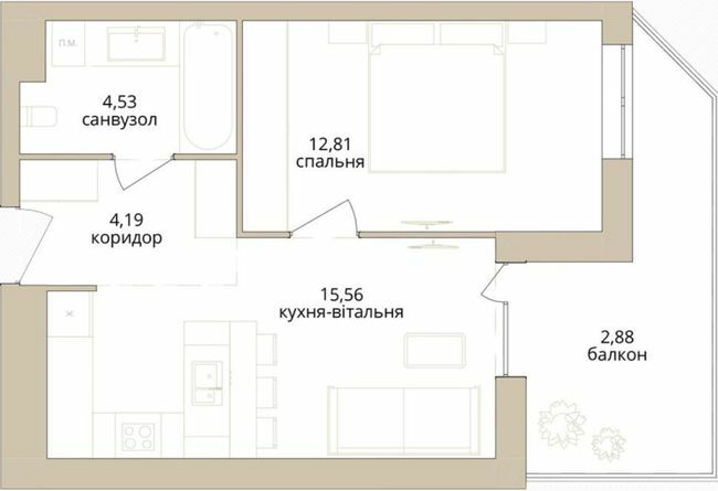 1-комнатная 39.97 м² в ЖК Dream Lake от 26 000 грн/м², Винница