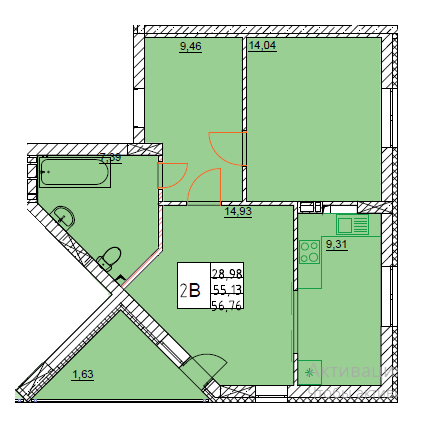 2-кімнатна 56.76 м² в ЖК River Port від 27 950 грн/м², м. Ірпінь