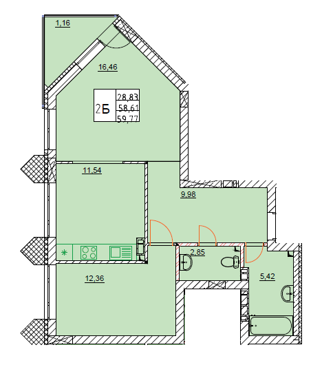 2-комнатная 59.77 м² в ЖК River Port от 27 950 грн/м², г. Ирпень