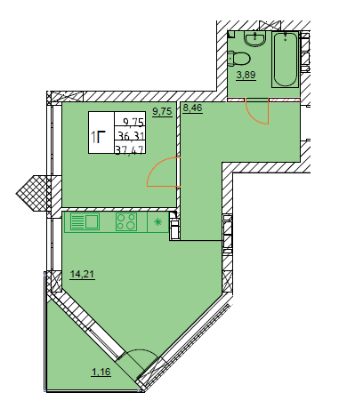 1-кімнатна 37.47 м² в ЖК River Port від 29 100 грн/м², м. Ірпінь