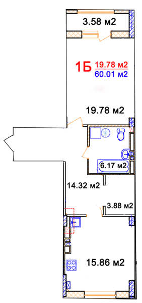 1-комнатная 60.01 м² в ЖК Комфорт от 14 000 грн/м², Винница