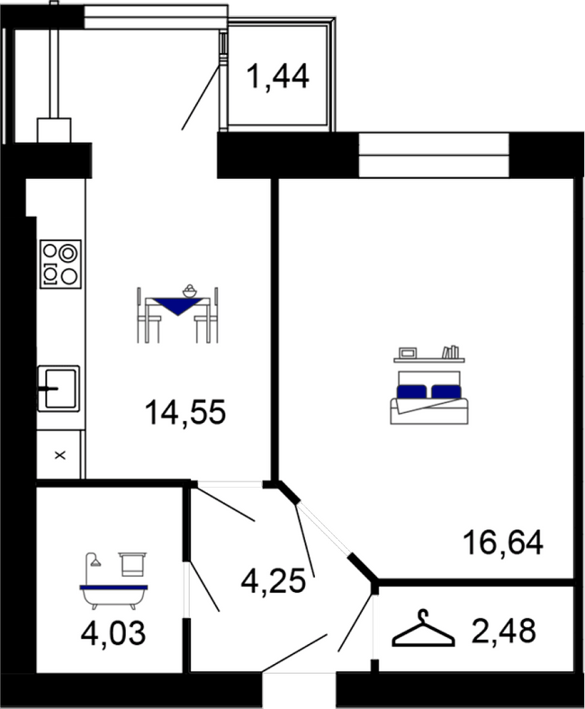 1-кімнатна 43.39 м² в ЖК Сімейний комфорт від 18 000 грн/м², Вінниця