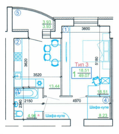 1-комнатная 49.07 м² в Мкрн Академический от 22 450 грн/м², Винница