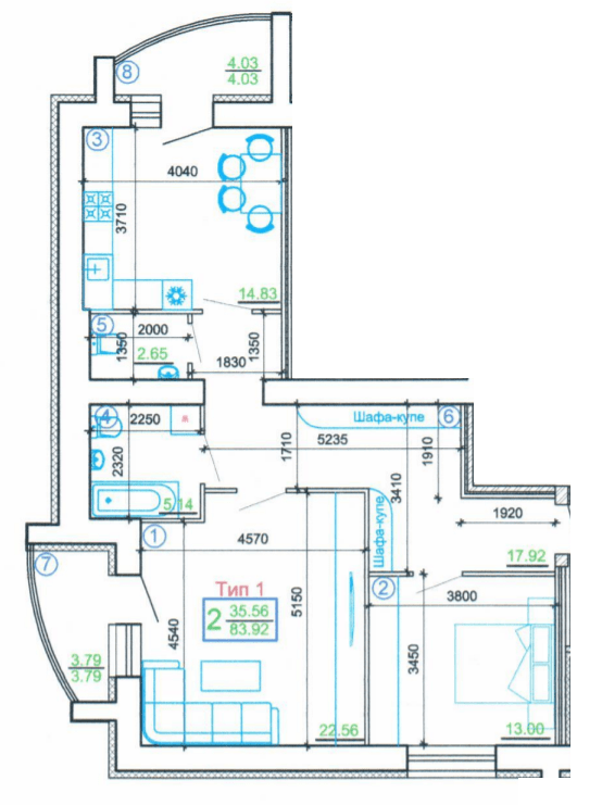 2-кімнатна 83.92 м² в Мкрн Академічний від 19 850 грн/м², Вінниця