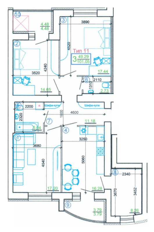 3-комнатная 101.05 м² в Мкрн Академический от 17 900 грн/м², Винница