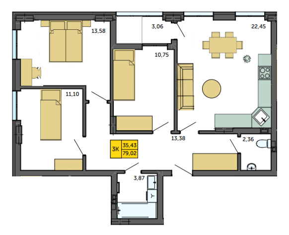 3-комнатная 79.02 м² в ЖК Амстердам от 20 000 грн/м², с. Струмовка