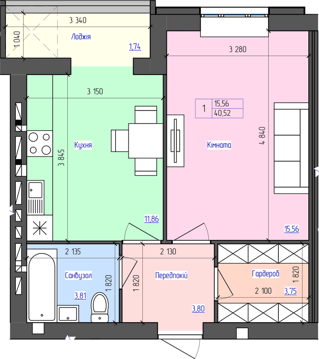 1-комнатная 40.52 м² в ЖК Атлант от 17 500 грн/м², Луцк