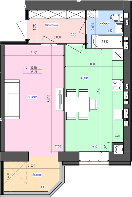 1-кімнатна 44.32 м² в ЖК Атлант від 17 500 грн/м², Луцьк