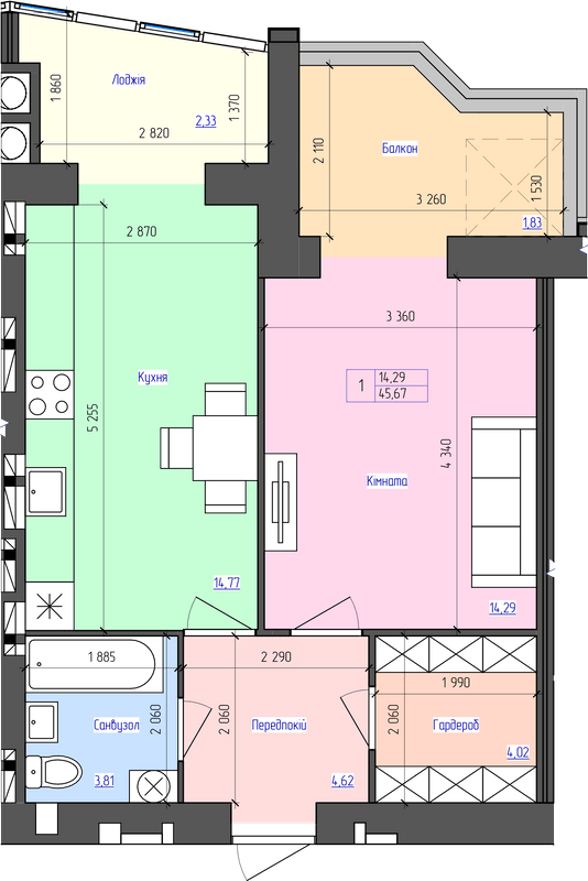 1-комнатная 45.67 м² в ЖК Атлант от 17 500 грн/м², Луцк