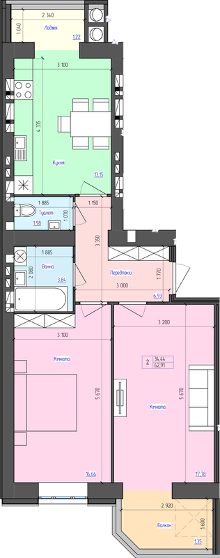 2-комнатная 62.91 м² в ЖК Атлант от 17 500 грн/м², Луцк