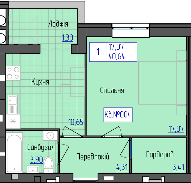 1-кімнатна 40.64 м² в ЖК 9 Район від 16 800 грн/м², м. Мукачеве