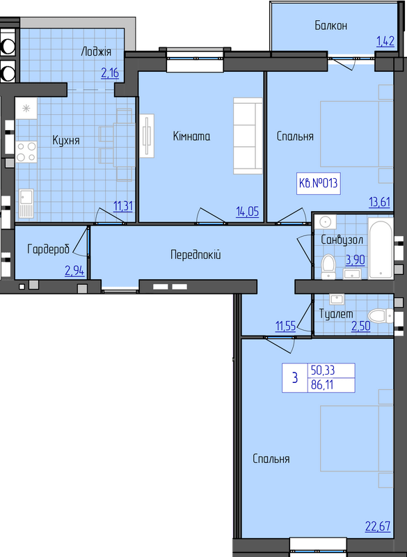 3-комнатная 86.11 м² в ЖК 9 Район от 16 800 грн/м², г. Мукачево