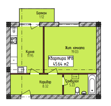 1-кімнатна 46.54 м² в ЖК Радищева від 20 250 грн/м², Ужгород