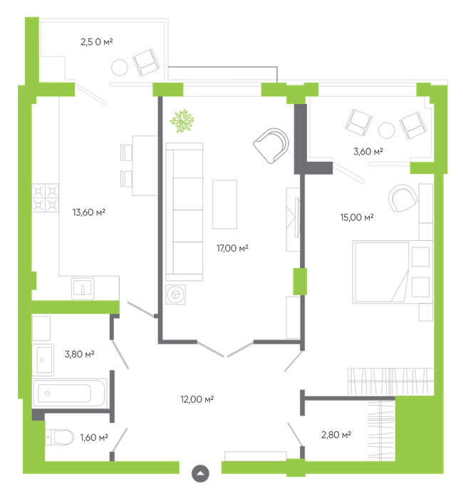 2-комнатная 71.9 м² в ЖК Оселя Парк от 26 500 грн/м², Луцк