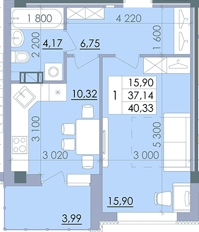 1-кімнатна 40.33 м² в ЖК Пелюстковий від 18 000 грн/м², Полтава