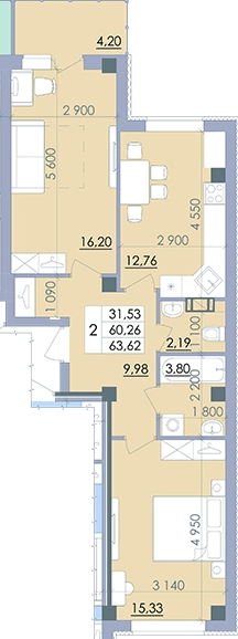 2-комнатная 63.62 м² в ЖК Пелюстковий от 17 300 грн/м², Полтава