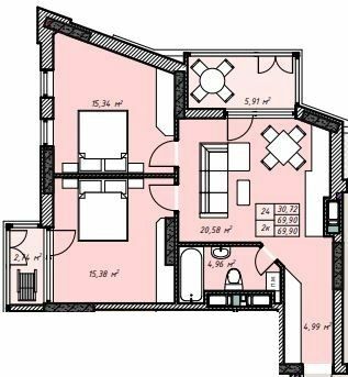 2-комнатная 69.9 м² в ЖК Sky Hall от 23 250 грн/м², Ровно