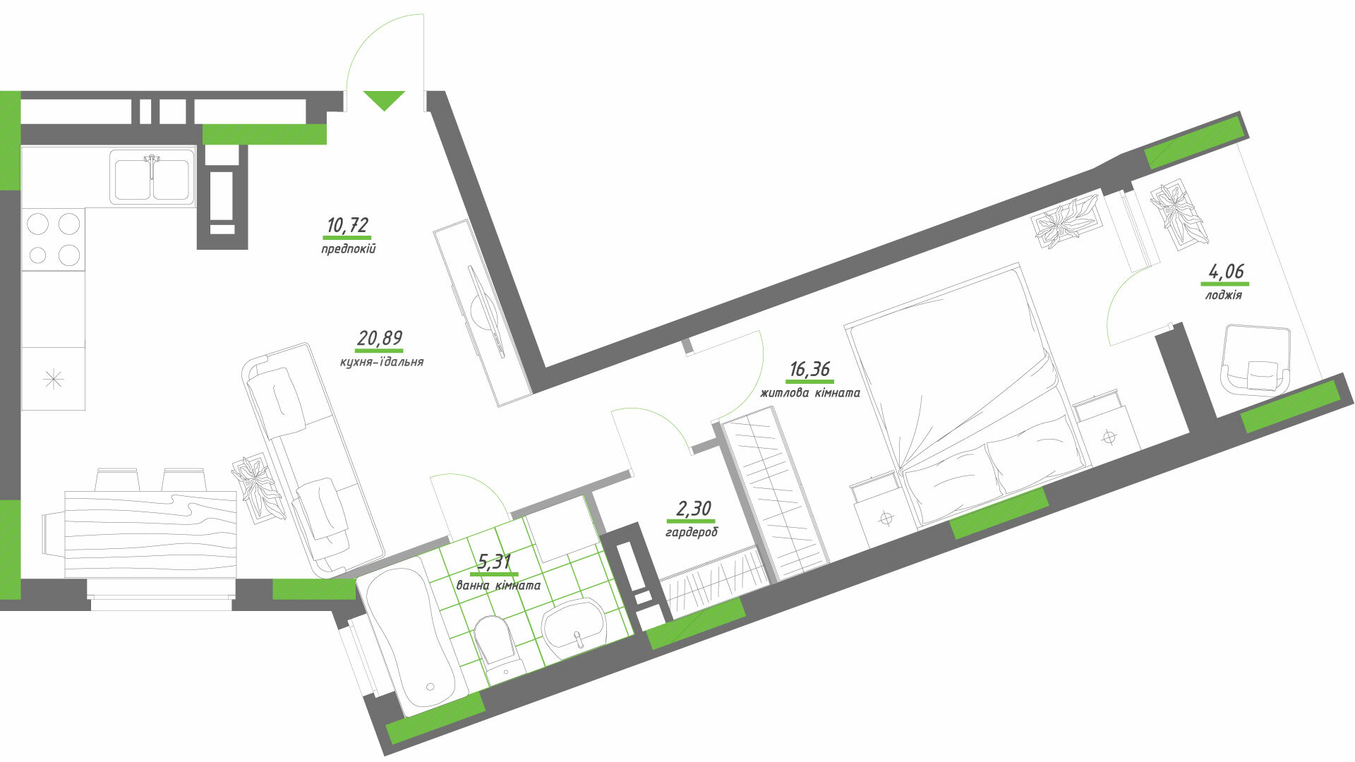 1-комнатная 59.64 м² в ЖК Нивки-Парк от 47 022 грн/м², Киев