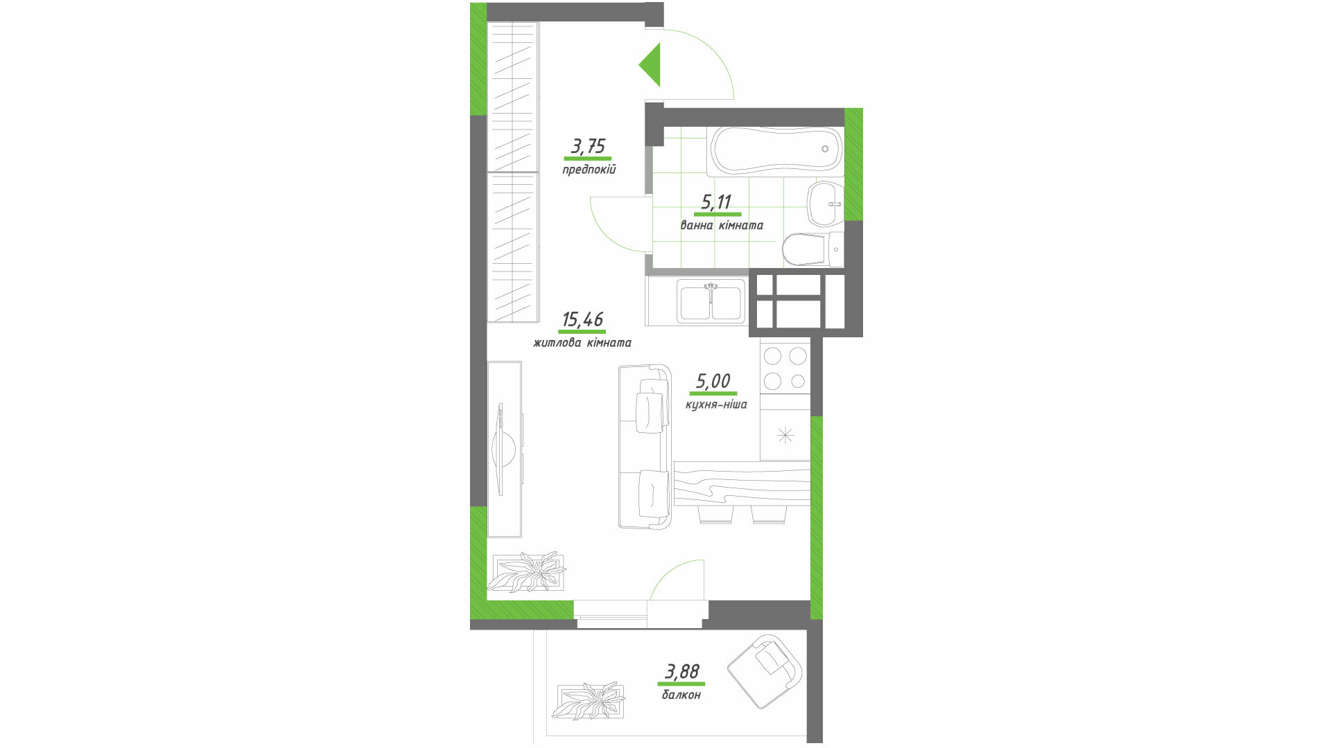 1-комнатная 33.2 м² в ЖК Нивки-Парк от 95 000 грн/м², Киев